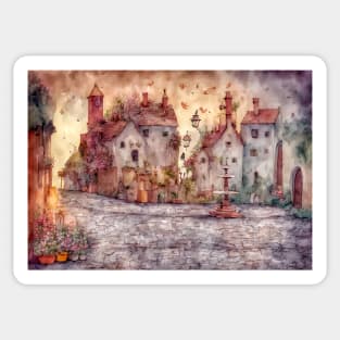 Square with church and butterfly fountain Sticker